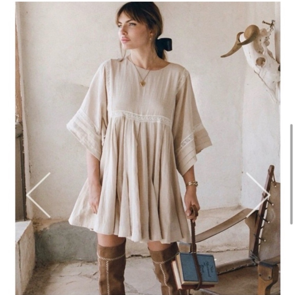Spell Tan Mini Dress with Cream Details - Picture 3 of 8
